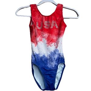 GymnasticsHQ Rhinestone USA Gymnastics Leotard Adult AXS 32” A16